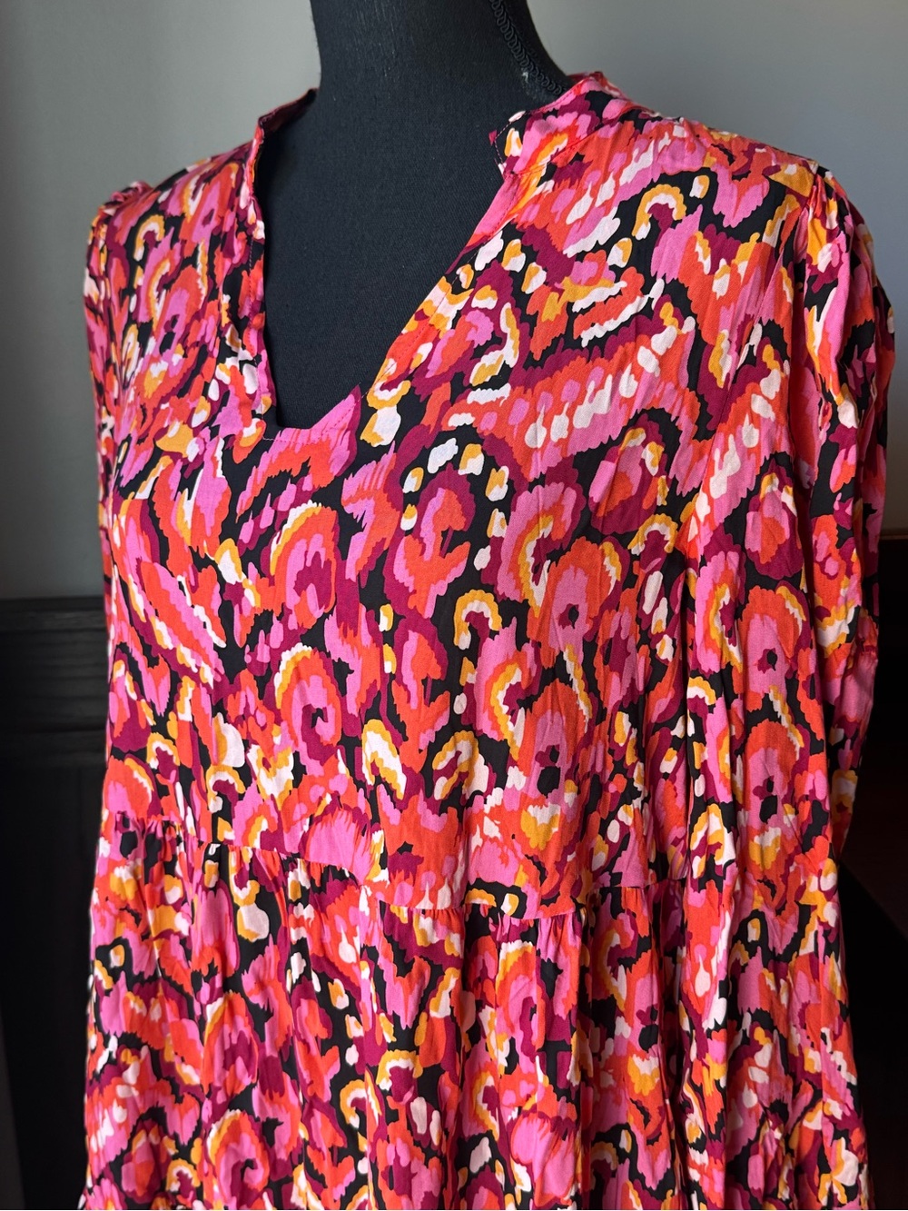 Cupshe Pink Orange and Black Floral Print Long Sleeve Mini Dress M NWT - Picture 3 of 8